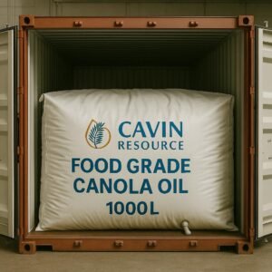 Cavin Resource 1000L flexitank filled with food grade canola oil inside a 40ft HQ container